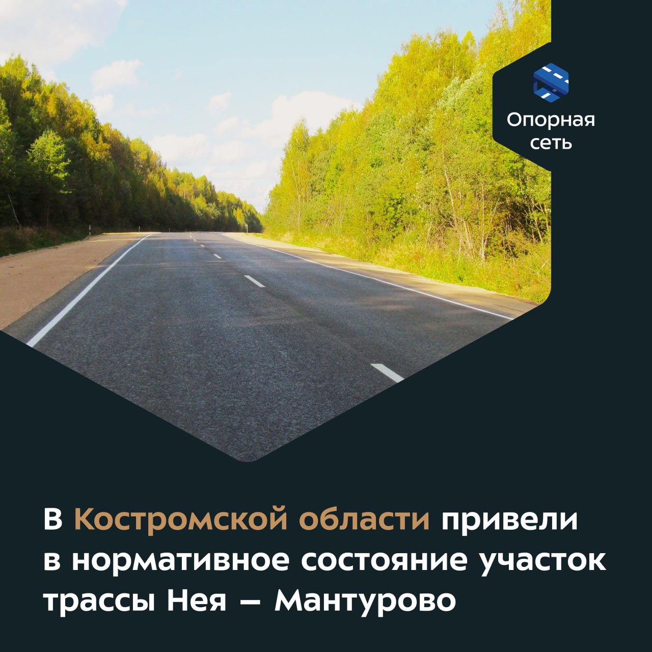 Новое покрытие появилось на отрезке протяжённостью 3,9 км в Мантуровском районе.Дорога входит в опорную сеть и обеспечивает н...