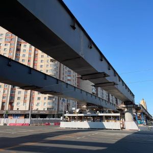 На Московско-Дунайской развязке выполнен важнейший этап строительства - монтаж укрупнённого блока пролетного строения через у...