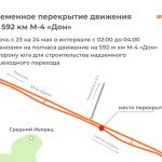 В ночь на 24 мая планируется краткосрочное закрытие движения на 592 км дороги М-4  В ночь с 23 на 24 мая в интервале с 02:00...